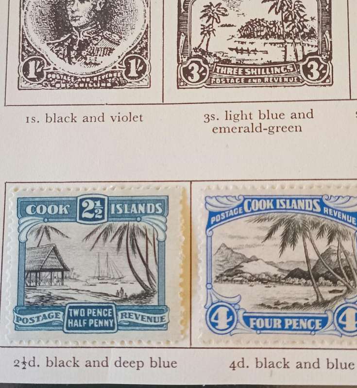 COOK ISLANDS 1944-46, 8 stamps hinged on page, Wmk(multiple NZ &star).