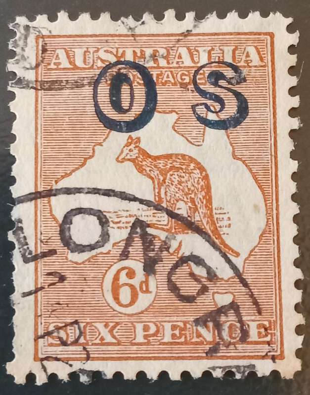 AUSTRALIA,1932 Kangaroo 6d Brown, with Black OS Overprint.