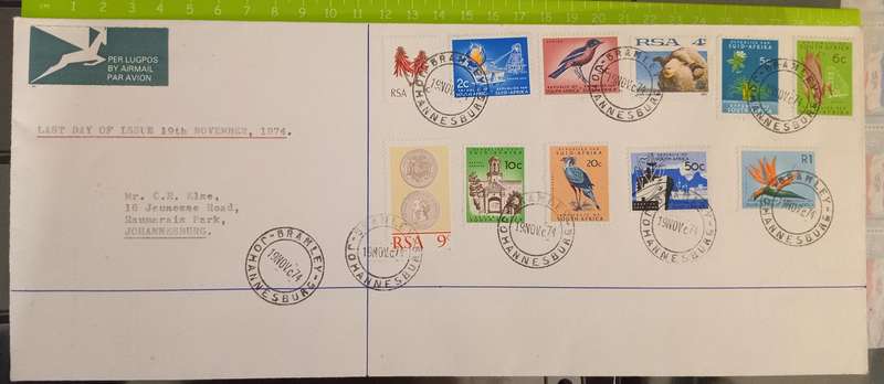 SA 1974 LAST DAY OF ISSUE VIA Airmail(Large envelope)