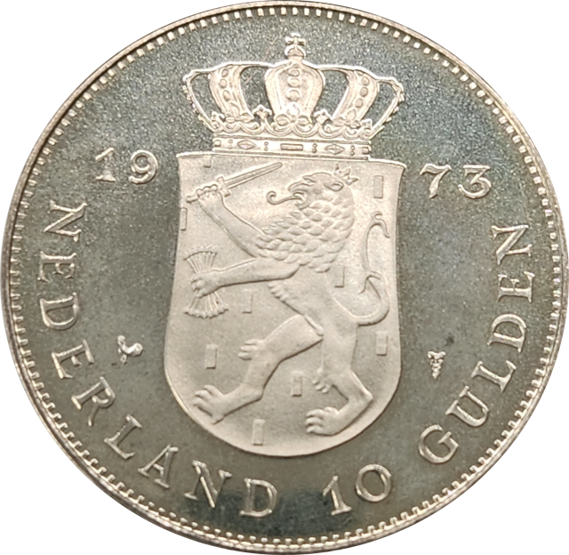 10 (TEN) GULDEN - 1973 - Nederland (Netherlands) PROOF Coin - Juliana Anniversary of Reign