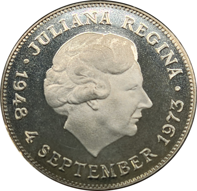 10 (TEN) GULDEN - 1973 - Nederland (Netherlands) PROOF Coin - Juliana Anniversary of Reign