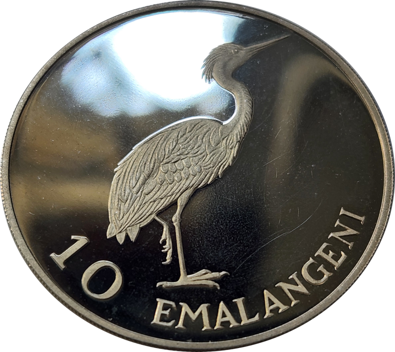 10 (TEN) EMALANGENI - 1975 - 1 Ounce Silver PROOF Coin - SWAZILAND - RARE and Awesome Coin !