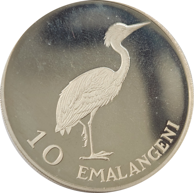 10 (TEN) EMALANGENI - 1975 - 1 Ounce Silver PROOF Coin - SWAZILAND - RARE and Awesome Coin !
