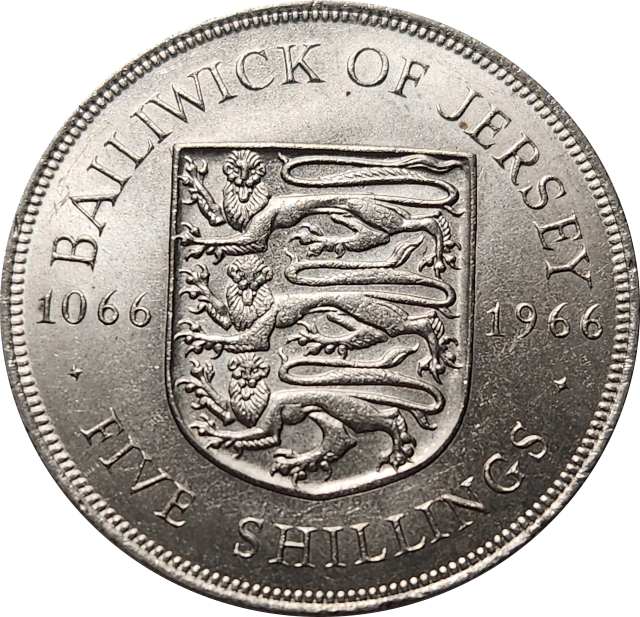 5 (FIVE) SHILLINGS - ISLE (Bailiwick) of JERSEY - 1966 in EF+ - Great Coin !