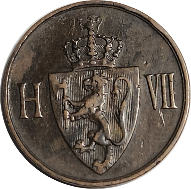 5 (FIVE) ORE (Krone)  - 1907 - Norway - Haakon VII - Low Mintage 200 000 Only
