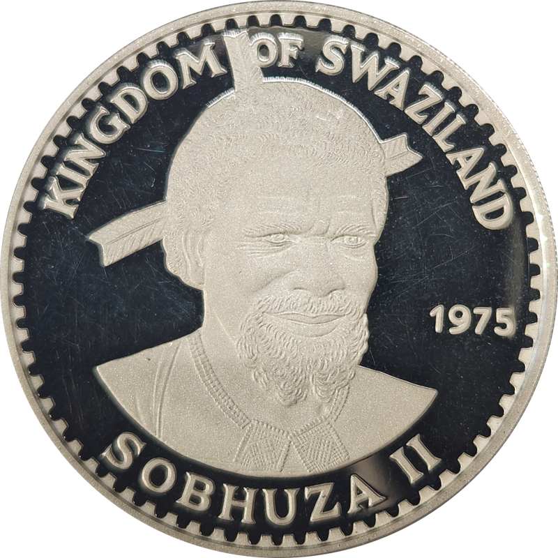10 (TEN) EMALANGENI - 1975 - 1 Ounce Silver PROOF Coin - SWAZILAND - RARE and Awesome Coin !