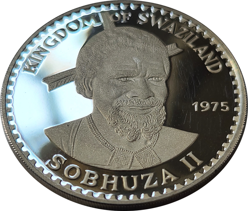10 (TEN) EMALANGENI - 1975 - 1 Ounce Silver PROOF Coin - SWAZILAND - RARE and Awesome Coin !