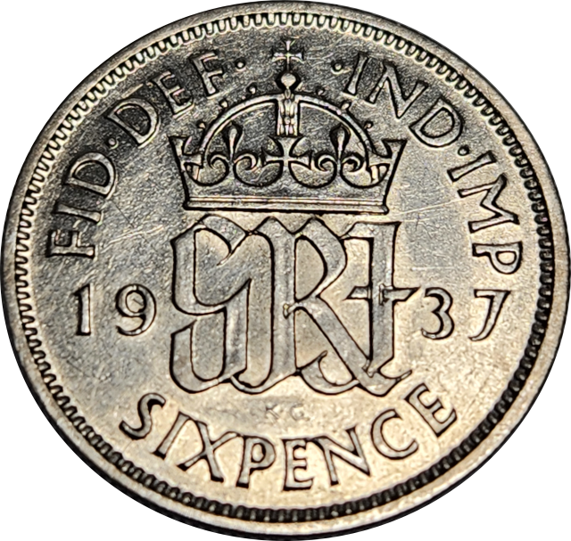 6 (SIX) PENCE -1937 - George VI - Silver .500 2.83g GREAT Coin !