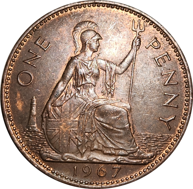 1 (ONE) PENNY - 1967 - Great Britain - RED in EF  Great Coin !