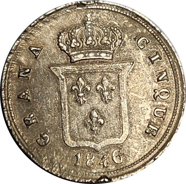 5 (FIVE) GRANA - 1846 - FERDINANDO II - (Silver) Italian States