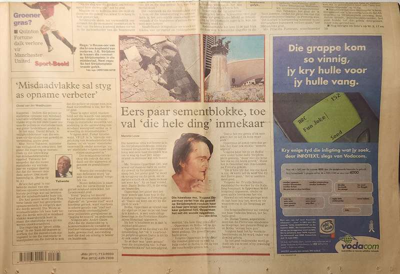 BEELD Newspaper - 1 June 2001 - The collapse of Strijdom square.