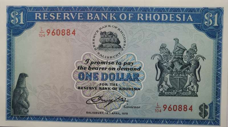 1 (ONE) DOLLAR - 1978 - Rhodesia - Choice BRILLIANT Uncirculated  B/UNC - L104 - FANTASTIC Note !!