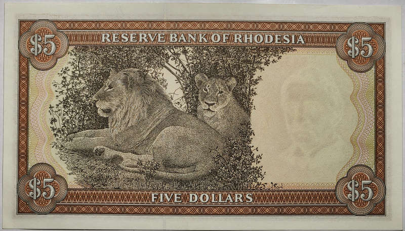 5 (FIVE) DOLLARS - 1978 - Rhodesia - Choice BRILLIANT Uncirculated  B/UNC  - EXTRAORDINARY Note !