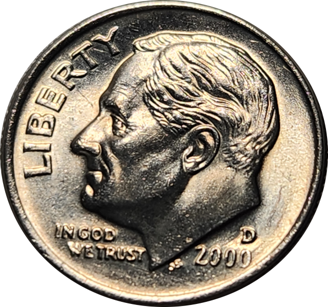 1 (ONE) DIME - 2000 D - United States - UNC - Fantastically Brilliant Coin !
