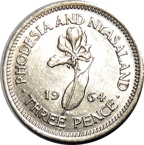 3 (THREE) PENCE - 1964 - Rhodesia and Nyasaland - A/UNC - Awesome Coin !