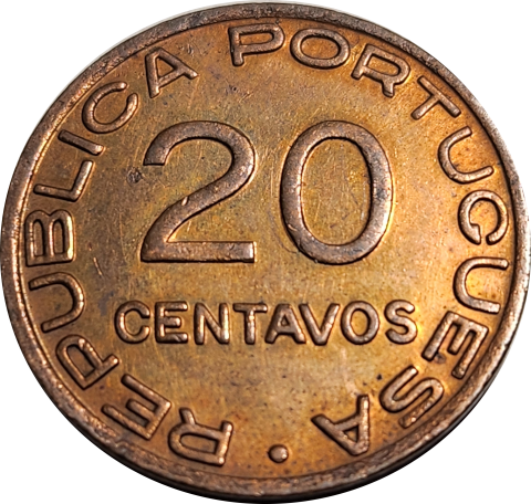 20 (TWENTY) CENTAVOS- 1936 - MOZAMBIQUE - RED in EF+  - AWESOME Coin !