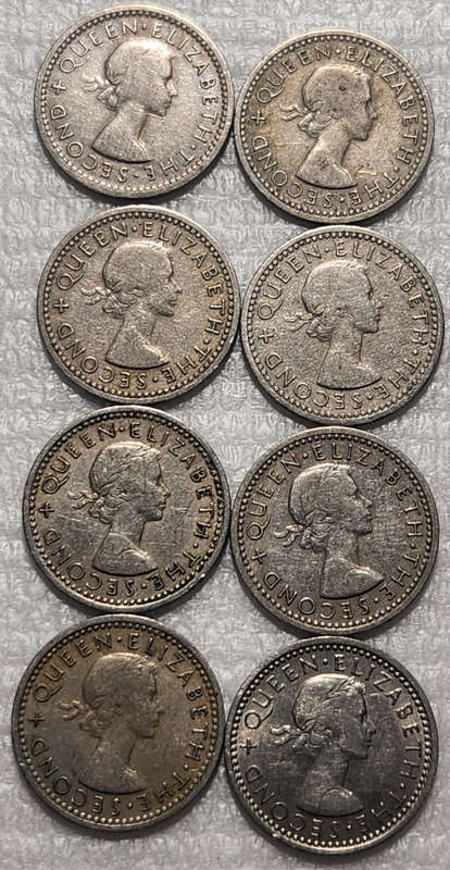 3 (THREE) PENCE - Rhodesia and Nyasaland x 8 Coins