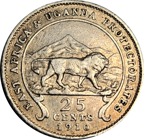 25 (TWENTY FIVE) CENTS - 1910 - East Africa UGANDA Protectorates
