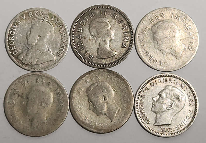 6 x  3 (Three) Pennies (SILVER 8.46g) includes 1932 3P !