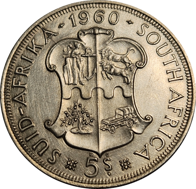 5 (FIVE) SHILLINGS - 1960 - South Africa - CUD DIE Break on the "A"