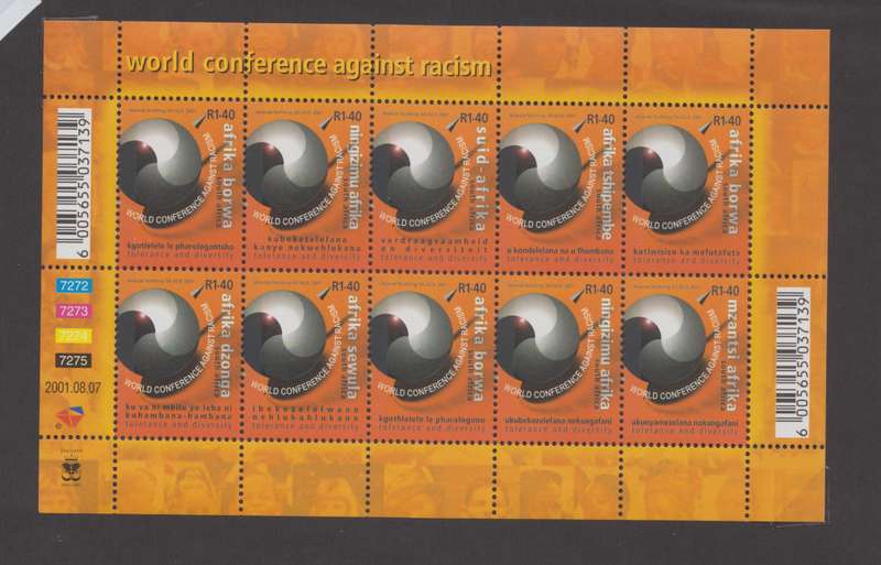 RSA - World Conference Against Racism Sheet MNH - SACC 1422-1431