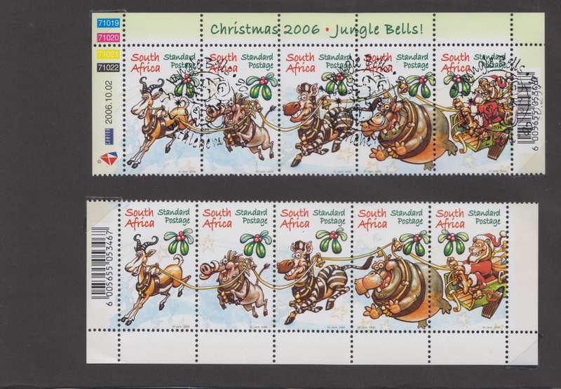RSA - Christmas - Jungle Bells MNH Strip and CTO strip - SACC 1801-1805