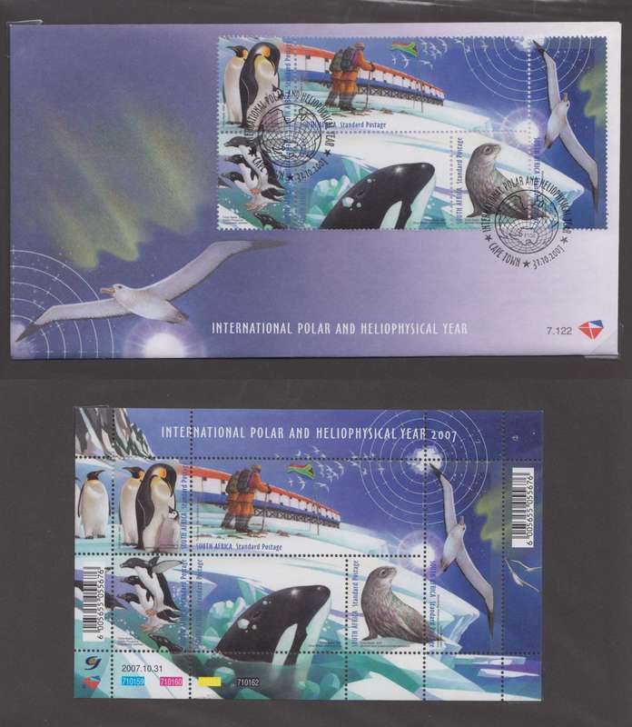 RSA - Int. Polar and Hellophysical year FDC 7.122 + MNH Sheetlet - SACC 1842