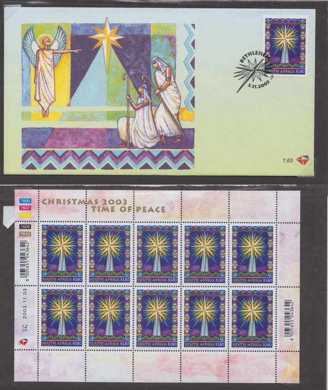 RSA - Christmas 2003 FDC 7.63 + MNH Sheetlet + Unserviced FDC - SACC 1589