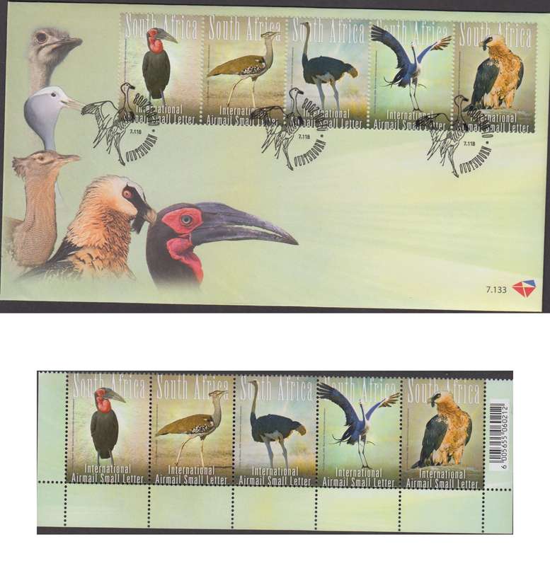 RSA - Big 5 Birds Sentenant Strip MNH + FDC 7.133 - SACC 1881-1885