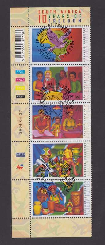 RSA - 2004 10 YEARS OF FREEDOM MNH CTO CONTROL STRIP (Sacc 1610-4)