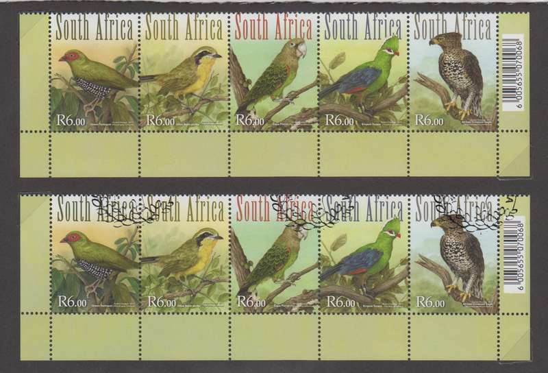RSA - Forest Birds of SA - MNH and CTO Setenant strips - SACC 2186-2190
