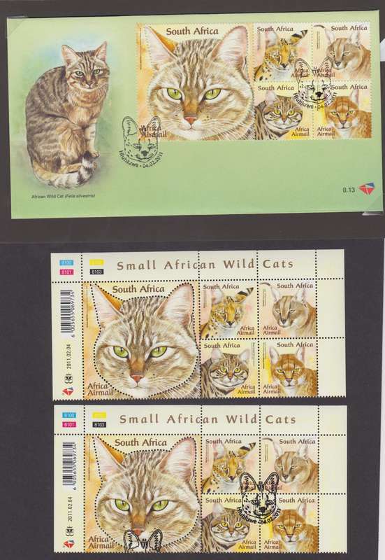 RSA - 2011 African Wild Cats FDC 8.13 + MNH Control Strip and CTO Control Strip - SACC 2161-2165