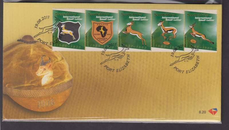 RSA - 2011 Rugby emblem - FDC 8.20  - SACC 2198-2202