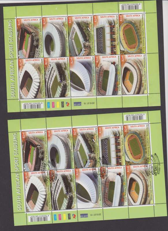 RSA - 2010 SA Sport Stadiums - MNH Sheet & CTO sheet  - SACC 2079