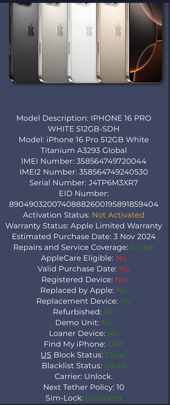 Apple iPhone 16 Pro 512gb White Titanium SEALED FULL WARRANTY