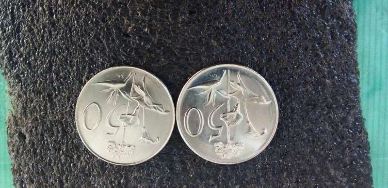 SOUTH AFRICA UNCIRCULATED 50c coin set.1966 and 1967 afrikaans.
