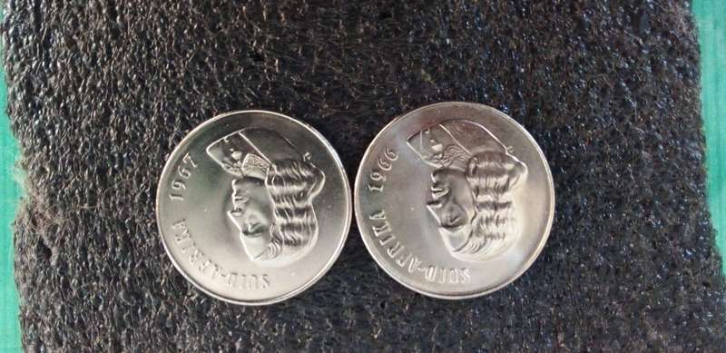 SOUTH AFRICA UNCIRCULATED 50c coin set.1966 and 1967 afrikaans.