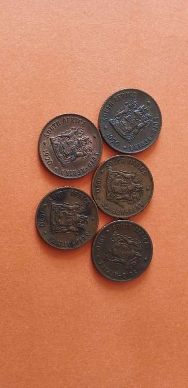 SOUTH AFRICA OLD HALF CENT COINS.x5