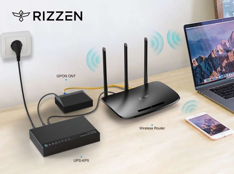 RIZZEN 30W Mini UPS for DC & PoE, Wi-Fi Router, Fibre with 2m DC Cable