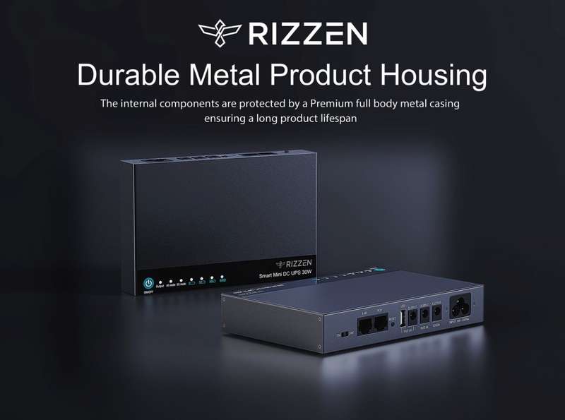 RIZZEN 30W Mini UPS for DC & PoE, Wi-Fi Router, Fibre with 2m DC Cable
