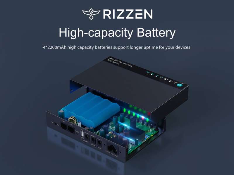 RIZZEN 30W Mini UPS for DC & PoE, Wi-Fi Router, Fibre with 2m DC Cable