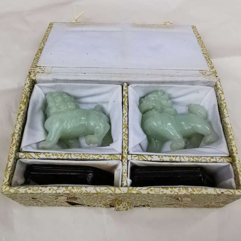 Antique Chinese Hotan jade a pair of Lions Original Carving