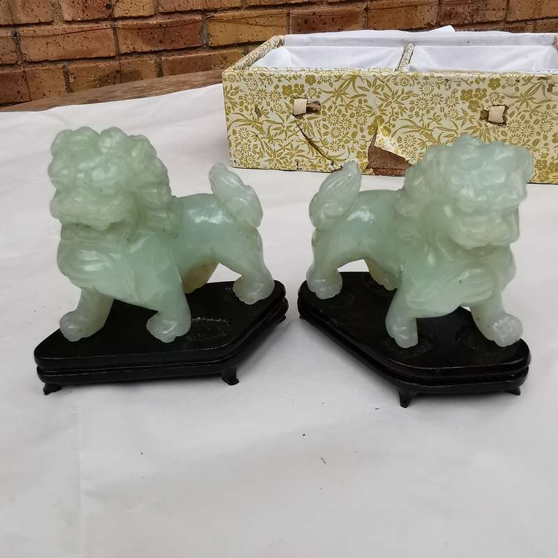 Antique Chinese Hotan jade a pair of Lions Original Carving