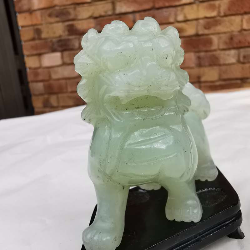 Antique Chinese Hotan jade a pair of Lions Original Carving