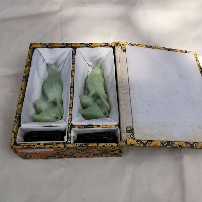 Antique Chinese Hotan jade a pair of birds Original Carving