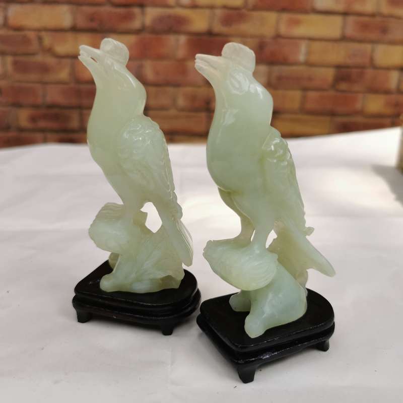 Antique Chinese Hotan jade a pair of birds Original Carving