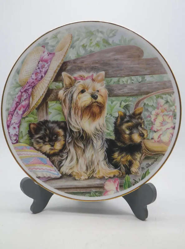 ADORABLE YORKIE DISPLAY PLATE! FINE PORCELAIN MARBELLA ANDALUSIA SPAIN SIGNED M CLEAVER