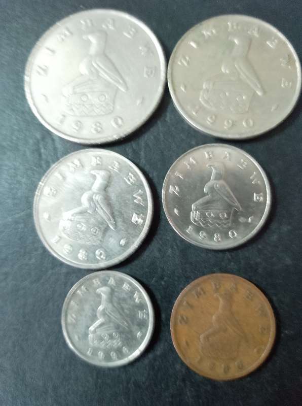 1980 Zimbabwe $1 & 20c & 10c.  1990 50c. 1996 5c & 1c.