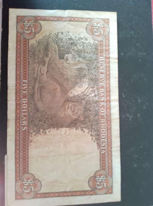 1978 Rhodesia Five Dollar note