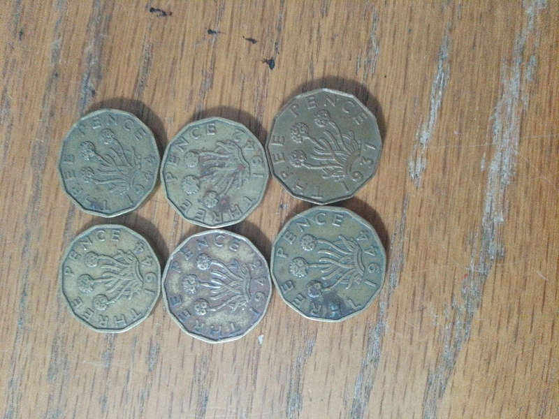 Great Britain 3 p coins X6 see description